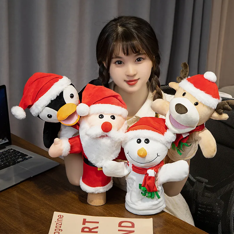 Christmas Hand Puppet Interactive Plush Toy Cartoon Santa Snowman Reindeer Penguin Doll For Children Holiday Party Gift