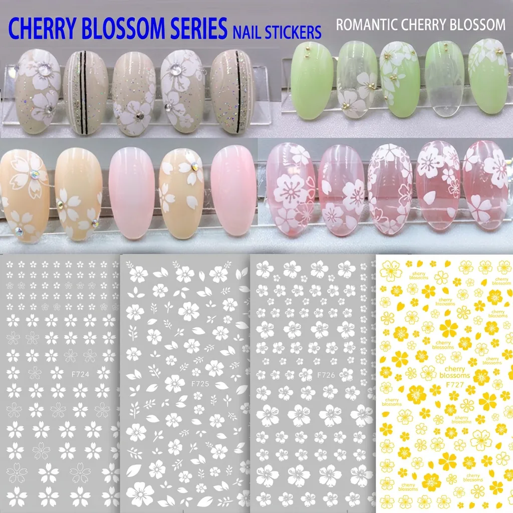 Autocollants Pour Ongles Fleurs De Cerisier Ultra Minces Bronzage Doré Motifs De Fleurs Feuilles Manucure DIY Adhésifs Décor