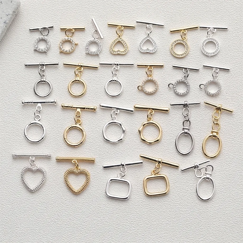 Brass Toggle Clasps 14K Gold Silver Plated Cubic Zirconia Heart Round Shapes For DIY Jewelry Making Bracelet Necklace