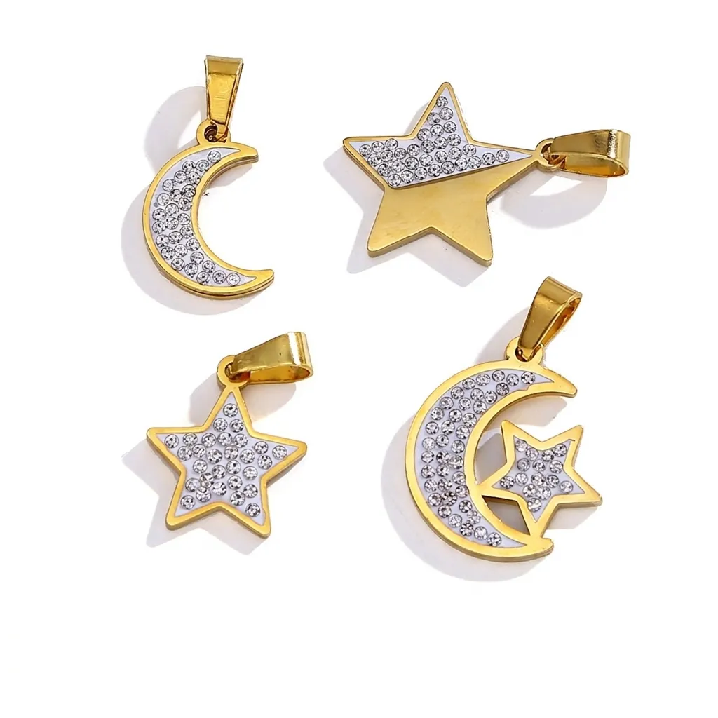 Bijoux Étoile Lune Acier Inoxydable 316L Plaqué Or 18K Zircone Cubique Pavé Collier Bracelet Boucles Oreilles Pendentifs Élégant Accessoires Femmes