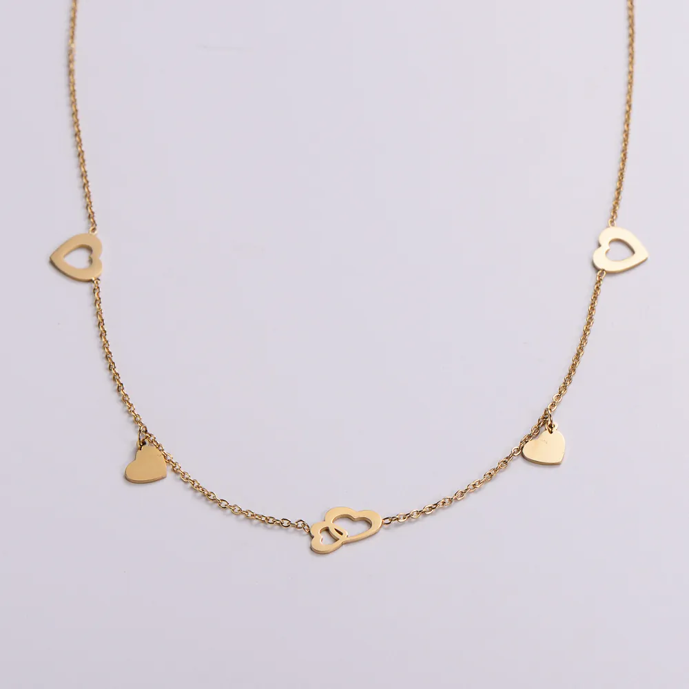 Heart Pendant Necklace Gold Plated 316L Stainless Steel Multi Heart Charms Minimalist Jewelry For Women