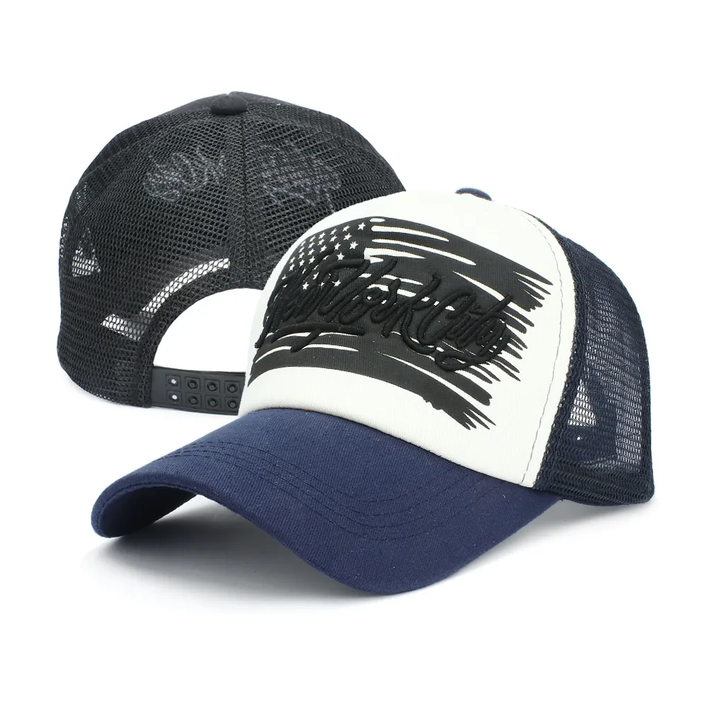 New York City Embroidered Trucker Hat American Flag Print Breathable Mesh Back Adjustable Baseball Cap Men Women