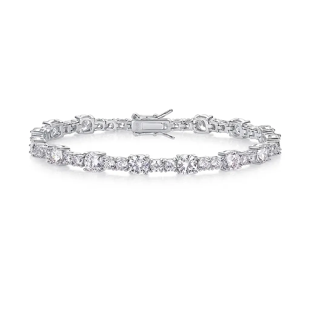 Luxury 925 Sterling Silver Moissanite Tennis Bracelet Elegant Round Cut Inlaid Shiny Moissanite Chain Bracelet Jewelry Gift For Women