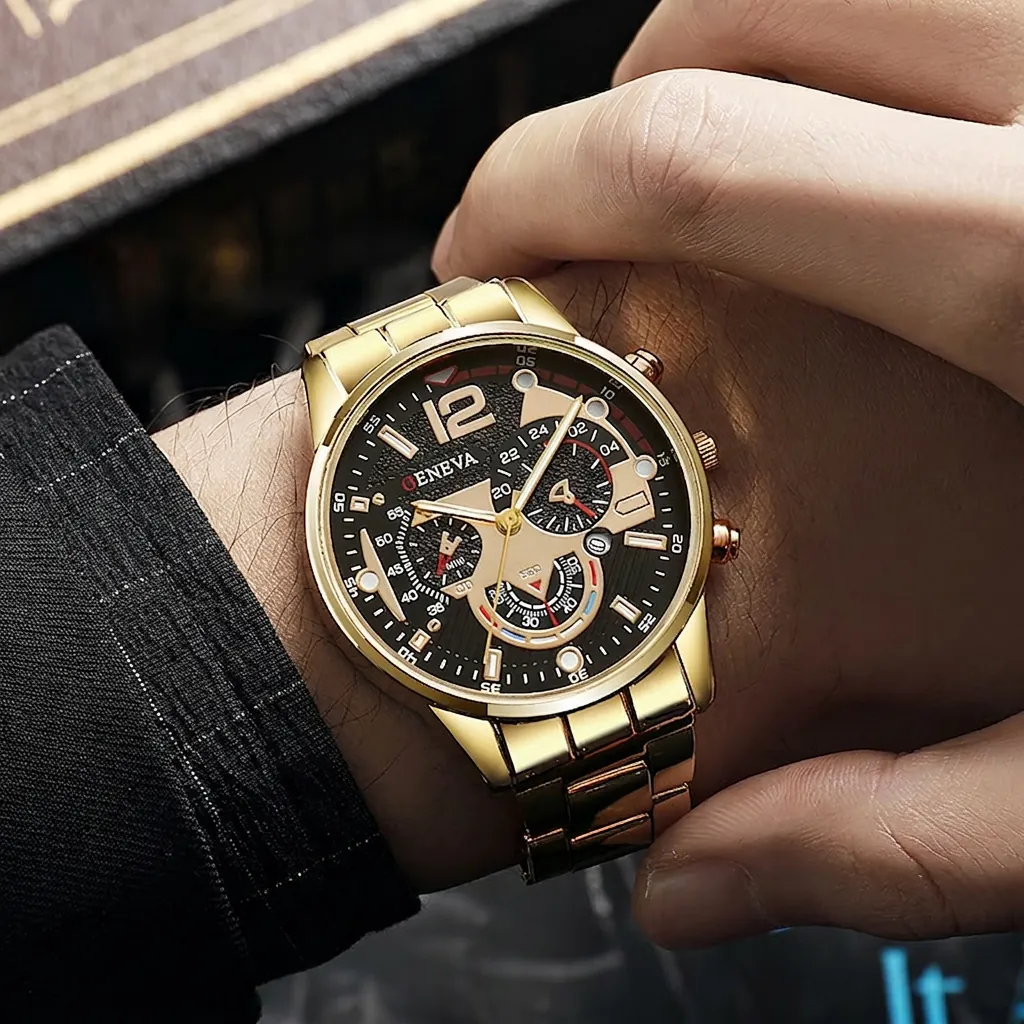 Men Quartz Watch Stainless Steel Band Luminous Pointer Calendar Date Business Casual Sports Wristwatch