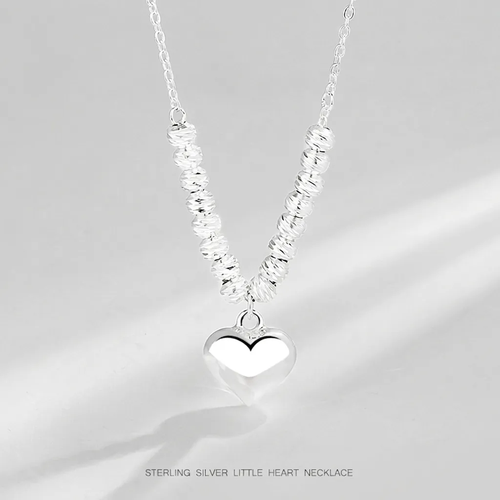 S925 Sterling Silver Heart Pendant Necklace For Women Elegant Beaded Chain Choker Jewelry Birthday Valentine Day Gift