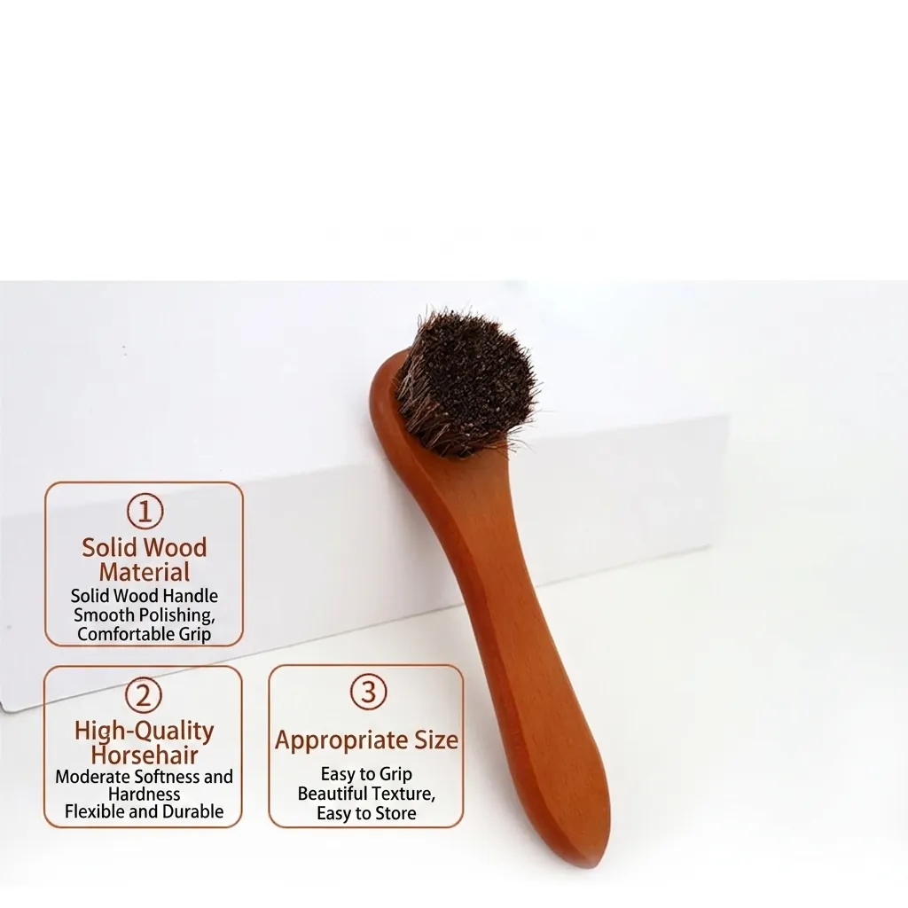 Long Handle Soft Bristle Shoe Brush Beech Wood Horse Hair Round Cleaning Brush For Leather Care Polishing Dusting