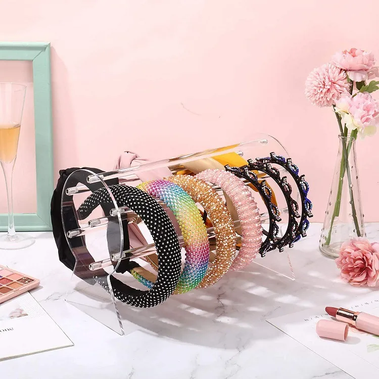 Présentoir Serre-Tête en Acrylique Transparent Organisateur Pour Accessoires Cheveux Bijoux Bracelet Rangement Décoration