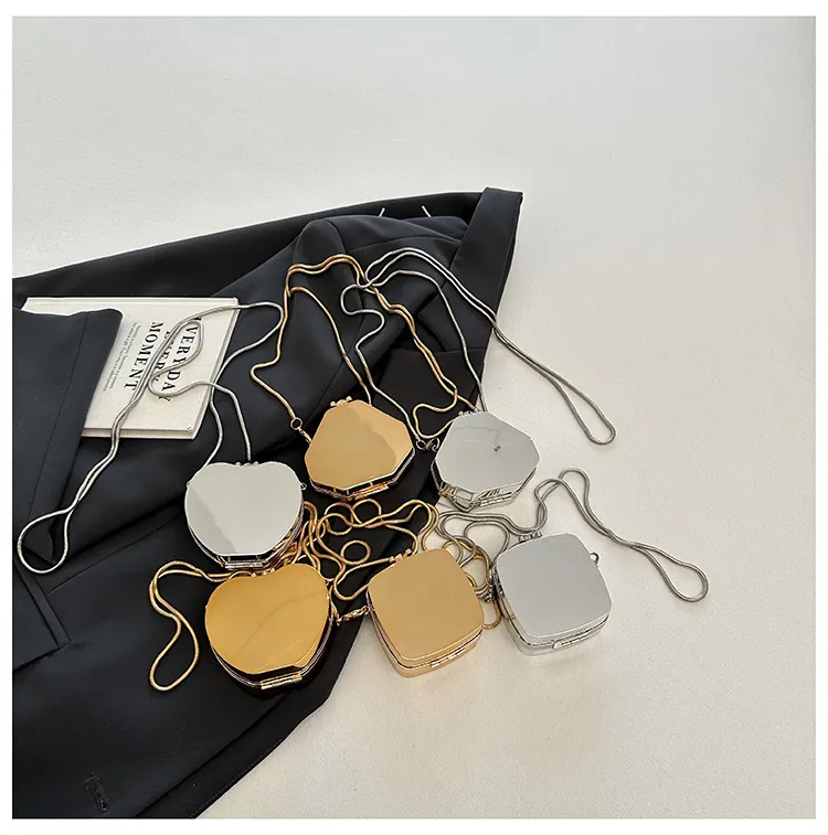 Mini Acrylic Mirror Evening Bag Luxury Metal Chain Crossbody Clutch For Women Party Wedding Geometric Box Shape