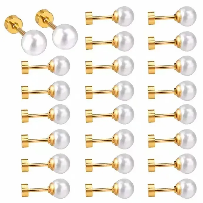 Boucles D Oreilles Künstliche Perles Blanches Rondes Élégantes Avec Tige En Acier Inoxydable Bijoux De Mode Minimalistes Pour Femmes