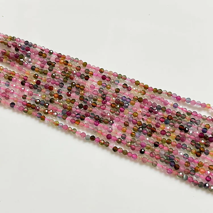Perles En Vrac Rondes Facettées En Tourmaline Naturelle Multicolore Pour Accessoires De Fabrication De Bijoux DIY