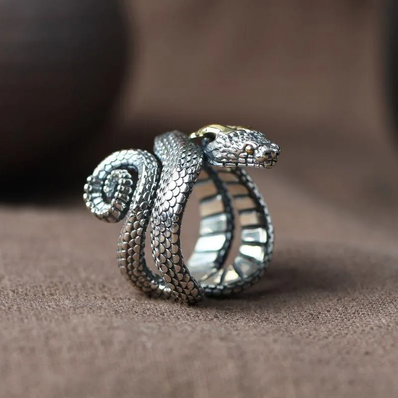 Retro Snake Ring Alloy Adjustable Open Serpent Ring Realistic Scale Texture Vintage Gothic Punk Jewelry Men Women