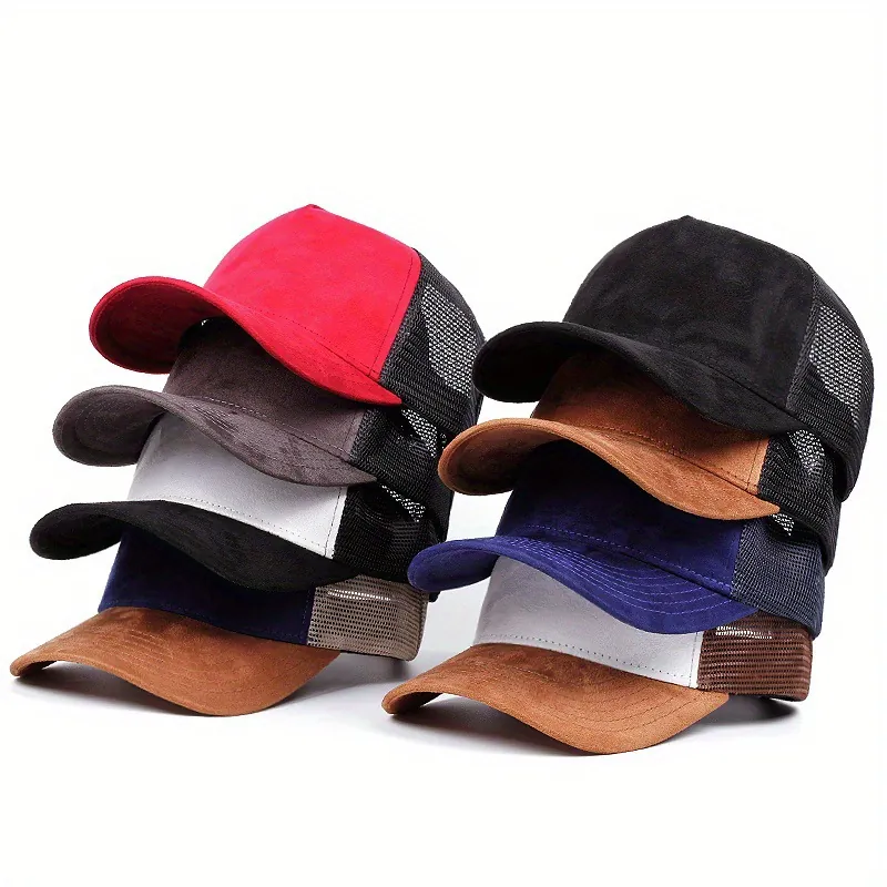 Trucker Hat Mesh Baseball Cap Suede Breathable Adjustable Sun Protection Outdoor Casual Unisex