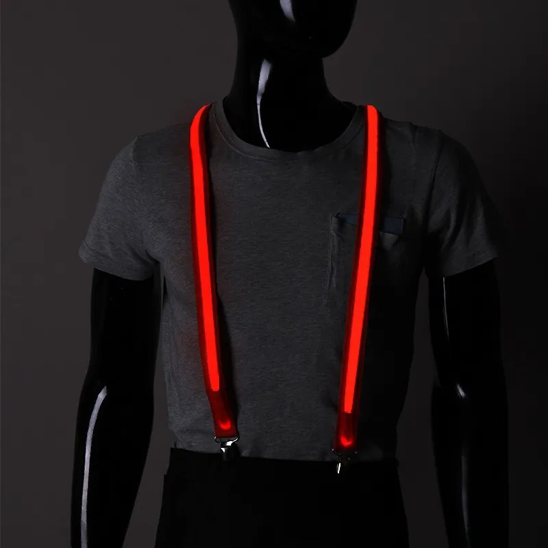 LED Glowing Suspenders Polyester Reflective Adjustable Y-Shape Night Safety Running Party Adult Unisex Light Up Straps