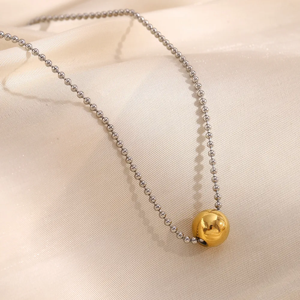 Ball Chain Necklace 316L Stainless Steel 18K Gold Plated Bead Pendant Minimalist Chic Geometric Jewelry For Women