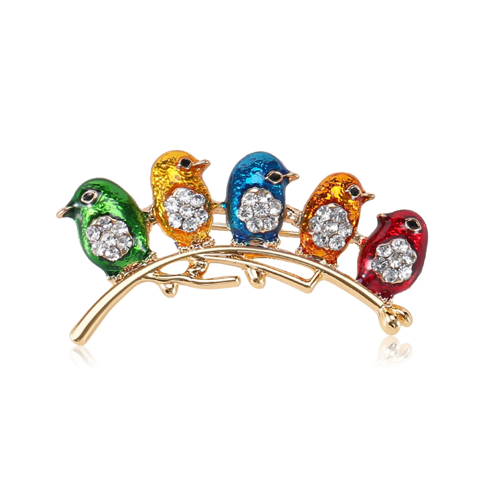 Colorful Birds Brooch Enamel Animal Pin For Women Alloy Rhinestone Bird On Branch Pin Fashion Jewelry Accessories Gift