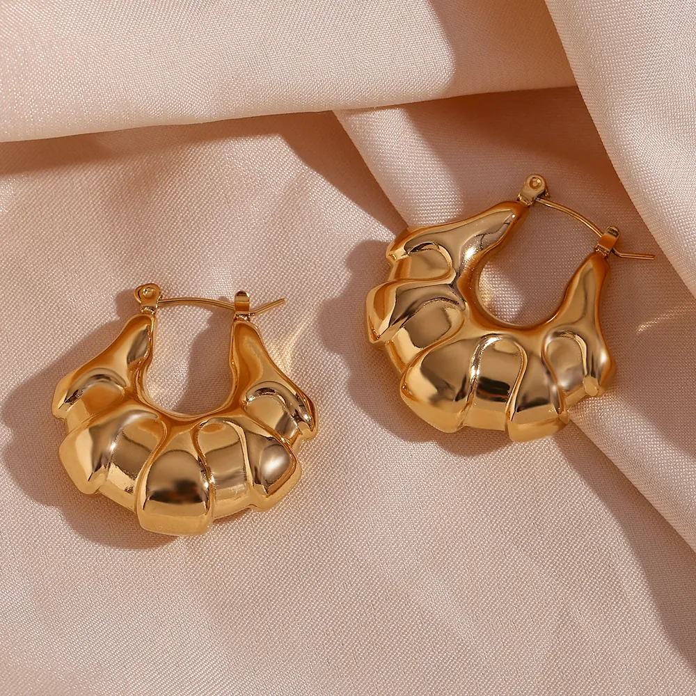 Croissant Hoop Earrings 18K Gold Plated 316L Stainless Steel 3D Hollow Geometric Retro Minimalist Jewelry For Women