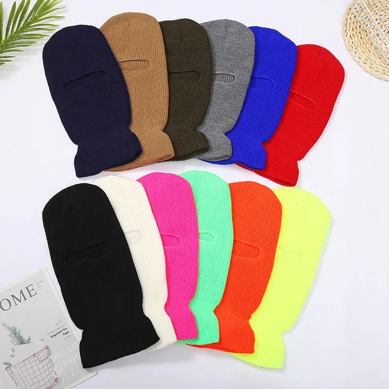 Knitted Balaclava Ski Mask Acrylic Ribbed Warm Windproof Winter Outdoor Sports Full Face Cover Hat For Men Women Unisex
