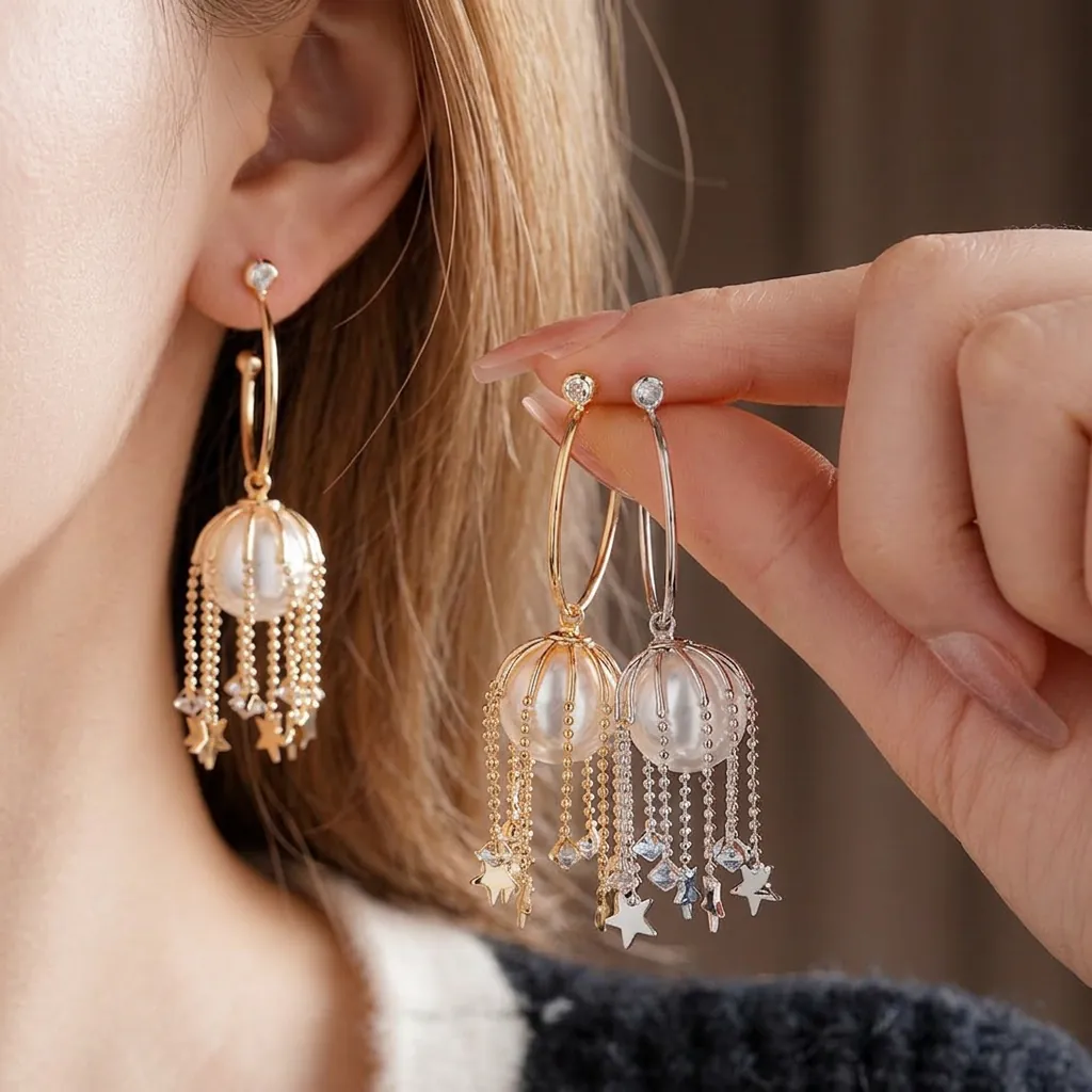 Boucles D'oreilles Gland Künstliche Perle Pendentif Étoile Silver Earring Post Luxe Style Vintage Français Bijoux Pour Femmes