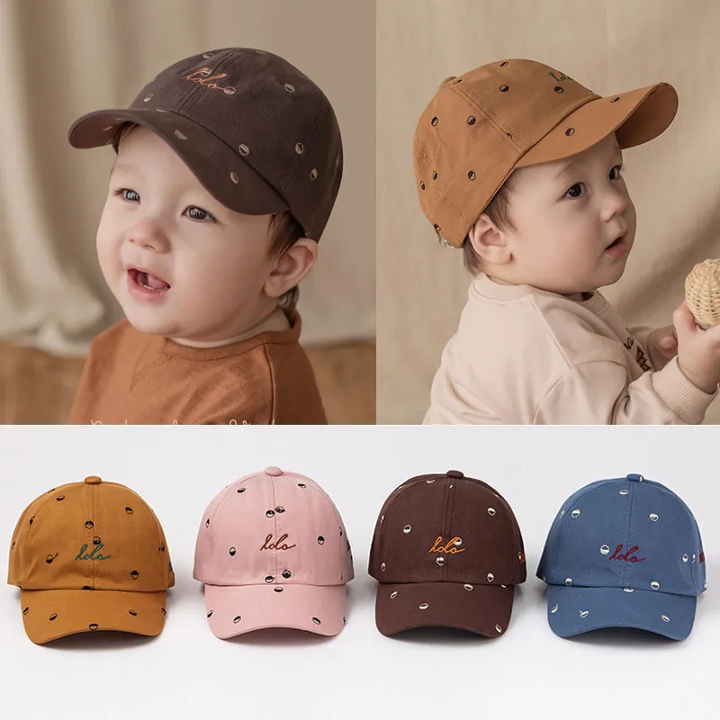 Adjustable Tencel Baby Kids Baseball Cap Vintage Letter Hola Embroidery Polka Dot Sun Hat For Boys Girls 6-12 Months