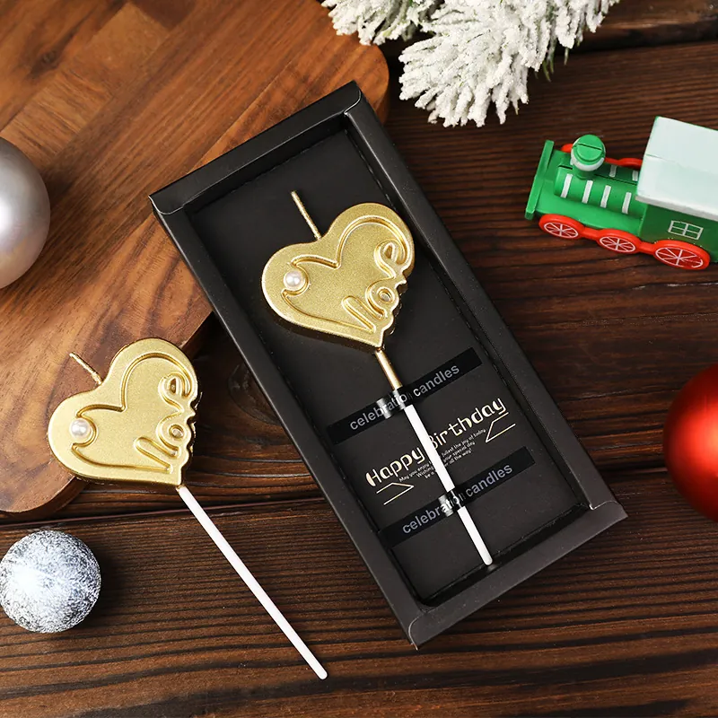 Candela Di Compleanno A Forma De Cuore Oro Incisa Love Con Perla Artificial Decorazione Per Torta Per San Valentino Anniversario