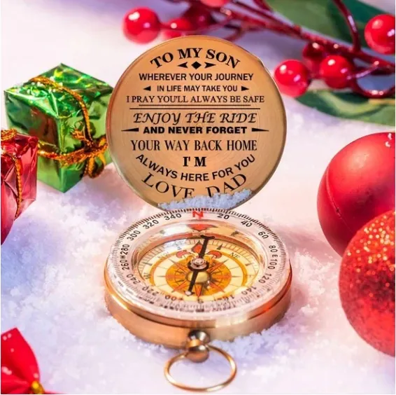 Vintage Brass Pocket Compass Engraved Gift Message Retro Compass For Outdoor Camping Hiking Family Anniversary Gift
