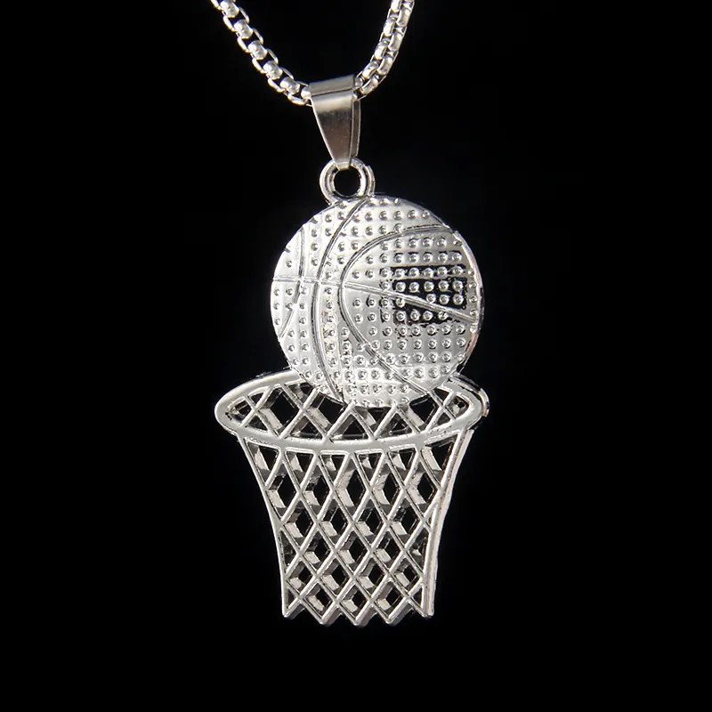Basketball Hoop Pendant Necklace Hip Hop Sports Style Jewelry With Stainless Steel Chain And Alloy Charm