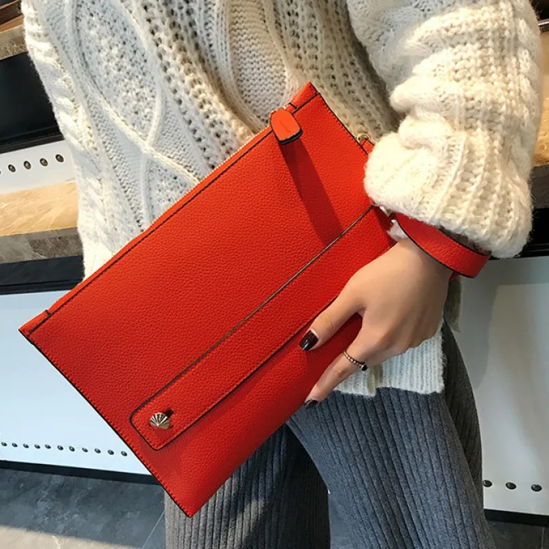 Dames Envelop Clutch Tas PU Leer Lychee Textuur Polsbandje Rits Handtas Mode Elegant