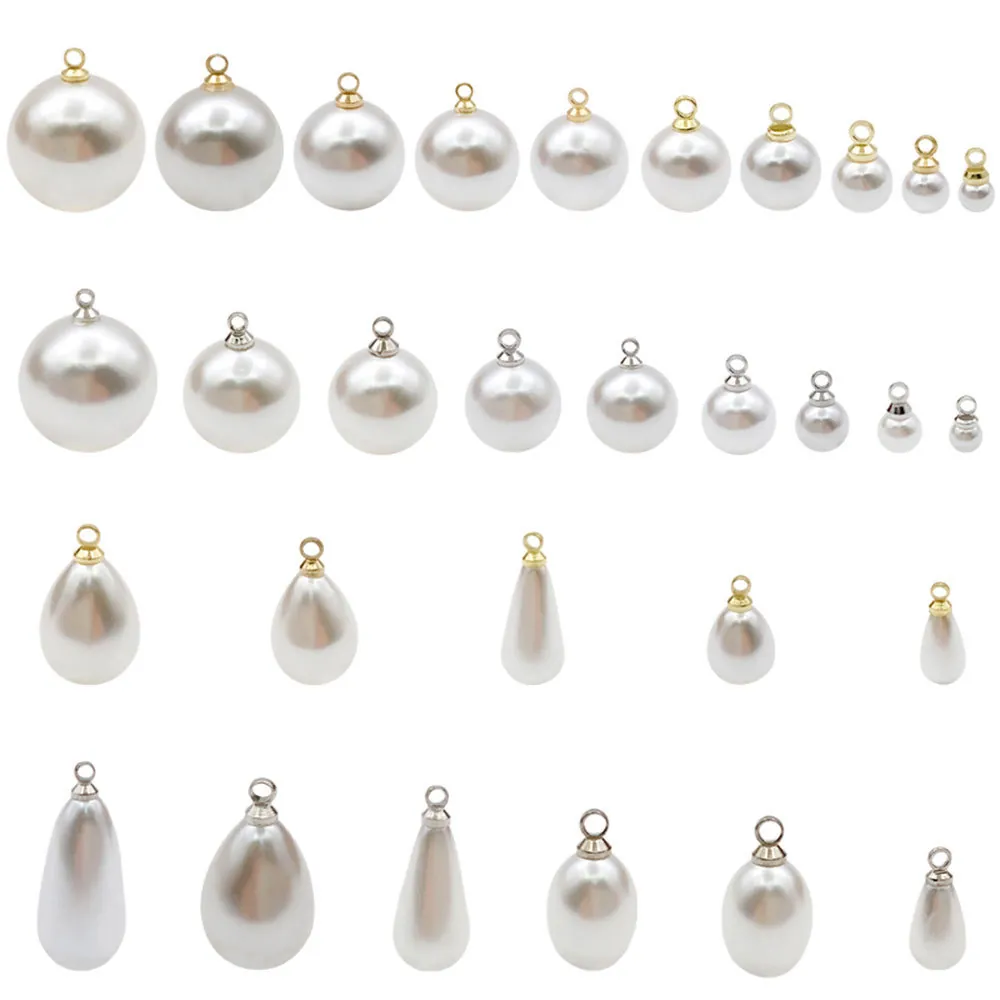 Imitation Artificial Pearl Pendants With Metal Caps Round Teardrop Oval Shapes For DIY Jewelry Making Necklaces Bracelets