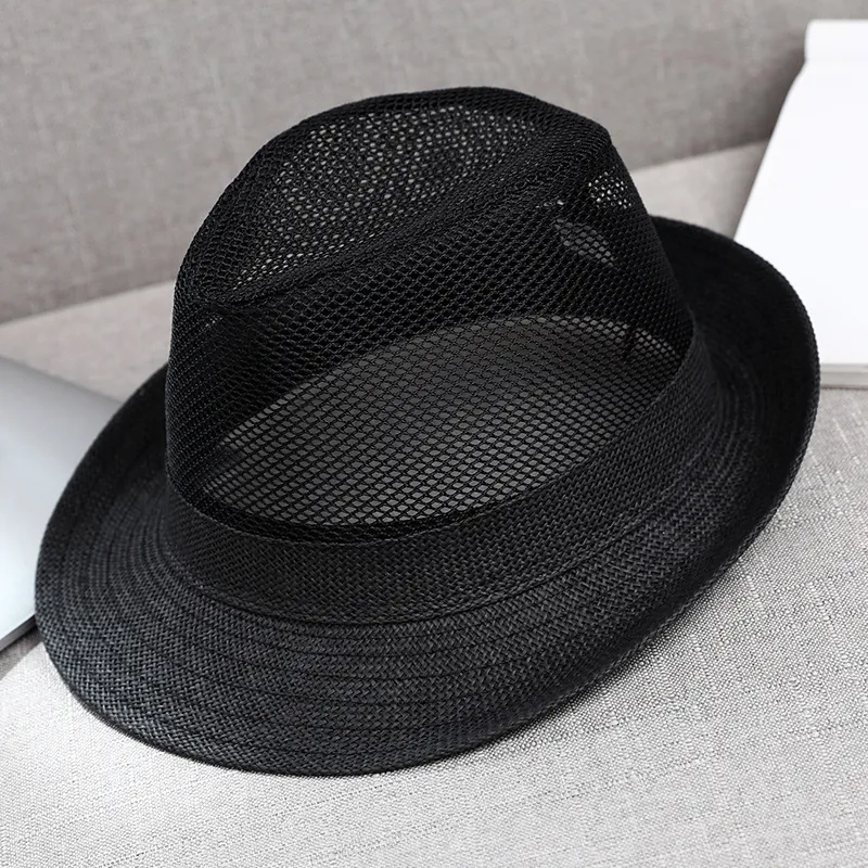 Mesh Fedora Hat Breathable Straw Sun Protection Summer Beach Jazz Style For Men Lightweight Packable Classic