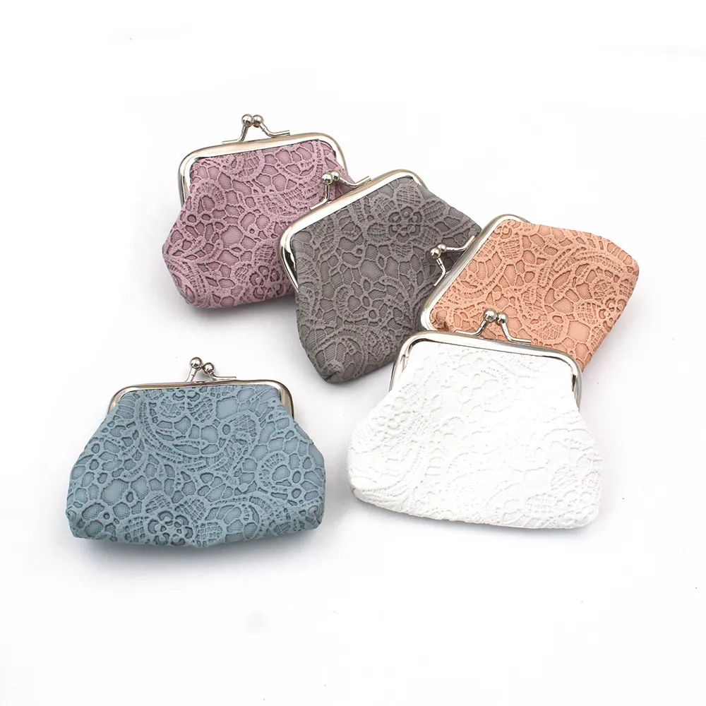 Mini Monedero De Encaje Floral Retro Con Cierre De Metal Bolso De Cuero PU Bolsa Portátil Para Mujeres Niñas