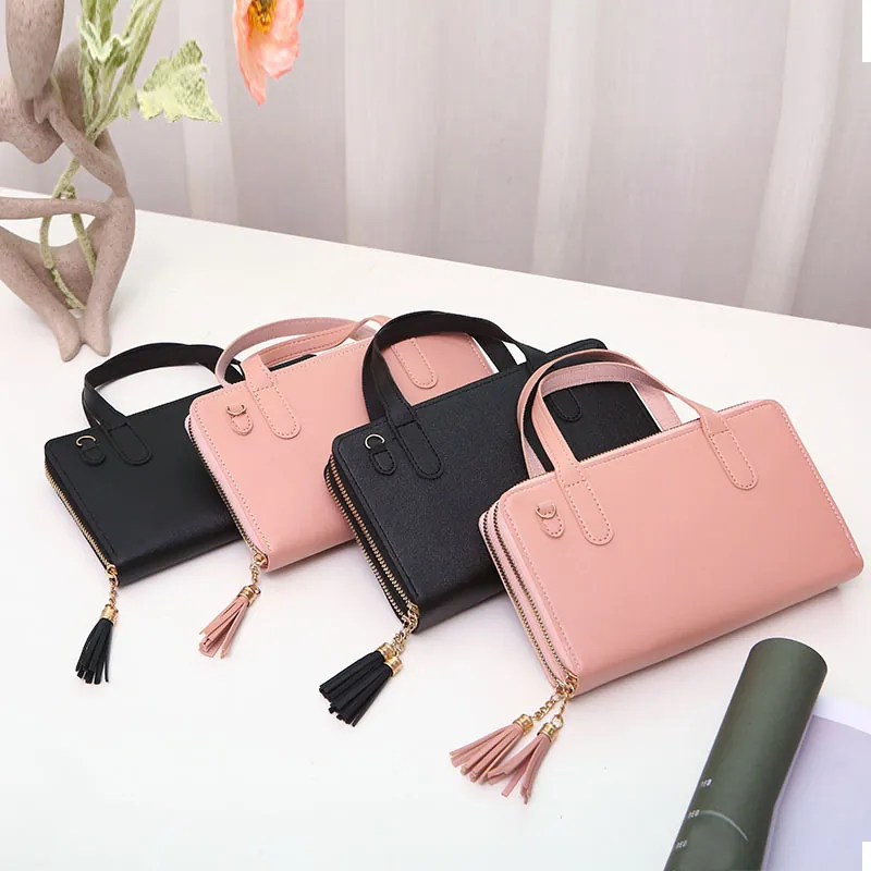 Women PU Leather Handbag With Tassel Decor Double Zipper Mini Crossbody Shoulder Bag For Daily Use Fashion Elegant