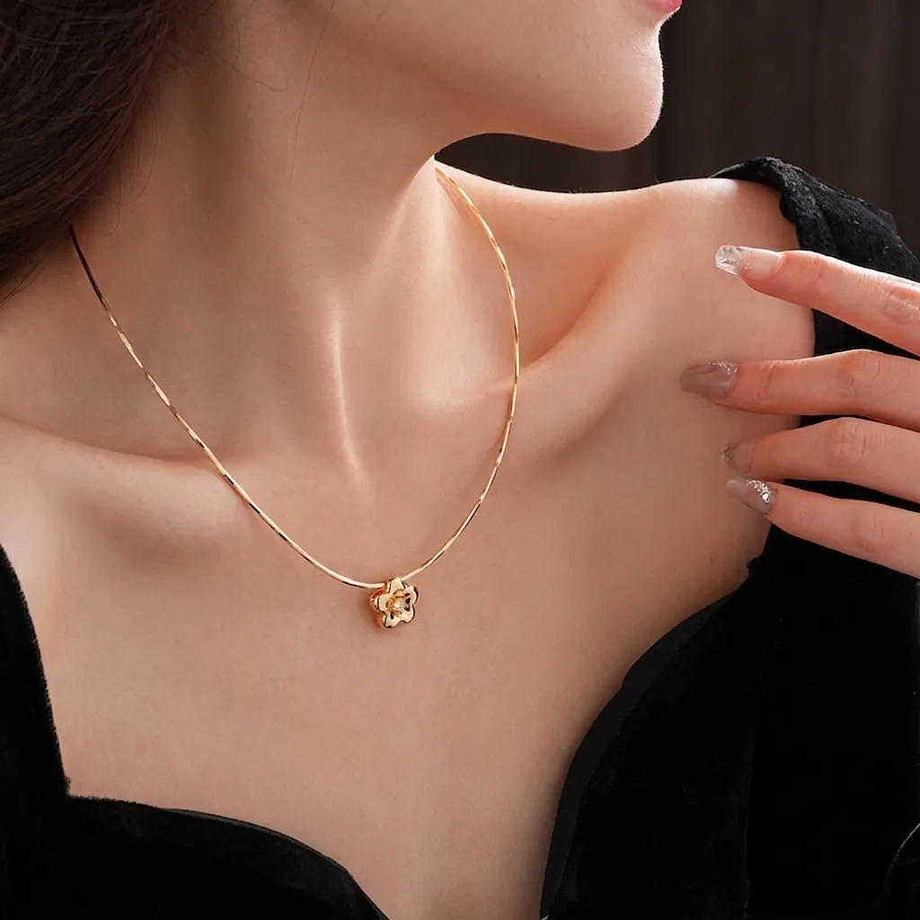 Collana Con Ciondolo A Fiore Oro Placcato Rame Con Zircone Squisito Lusso Minimalista Elegante Gioielli Per Donne