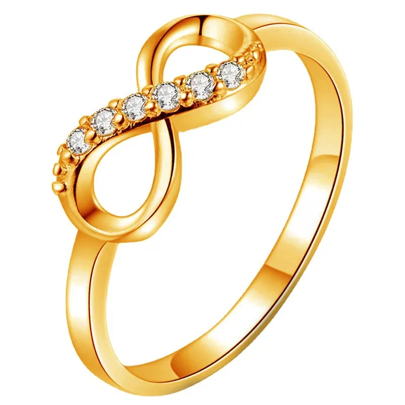 Korean Fashion Infinity Symbol Alloy Rhinestone Ring Minimalist Gold Rose Gold Silver Finger Ring Jewelry For Women