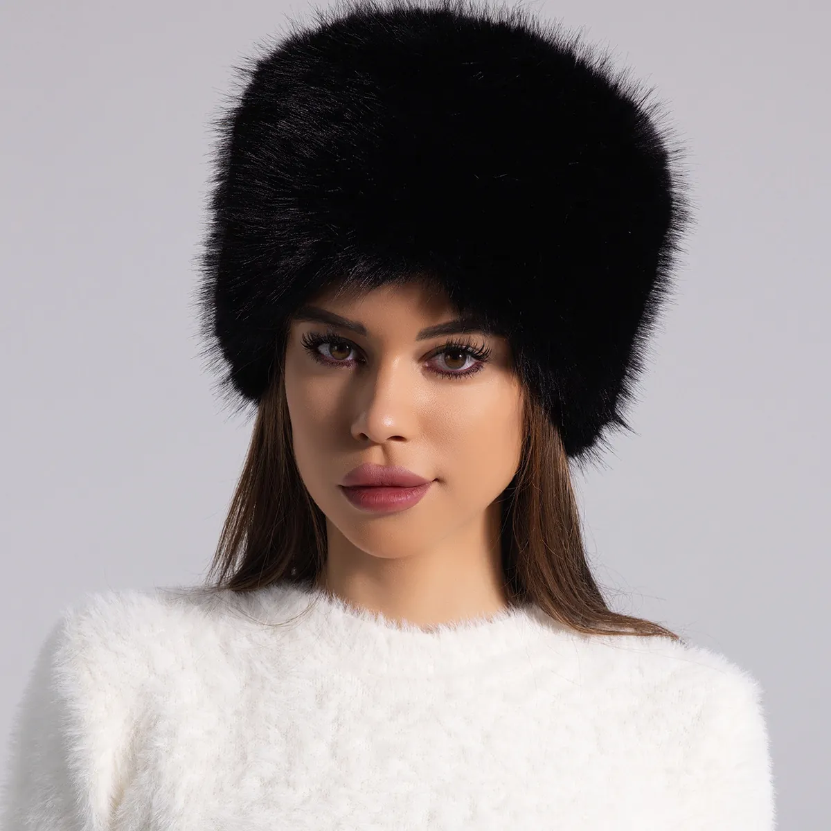Winter Kunstfell Anglerhut Damen Dick Plüsch Warm Ohrenschutz Kosaken Stil Hut Einfarbig Herbst Winter Outdoor Kappe