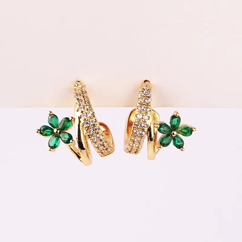 Plum Flower Stud Earrings 18K Gold Plated Brass Geometric Spiral Design Pavé Zircon Jewelry With Earring Post For Women
