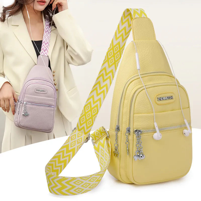 Borsa Da Petto Da Donna Pelle PU Borsa A Tracolla Cinghia Larga Geometrica Tasche Multiple Foro Per Auricolari Trifoglio