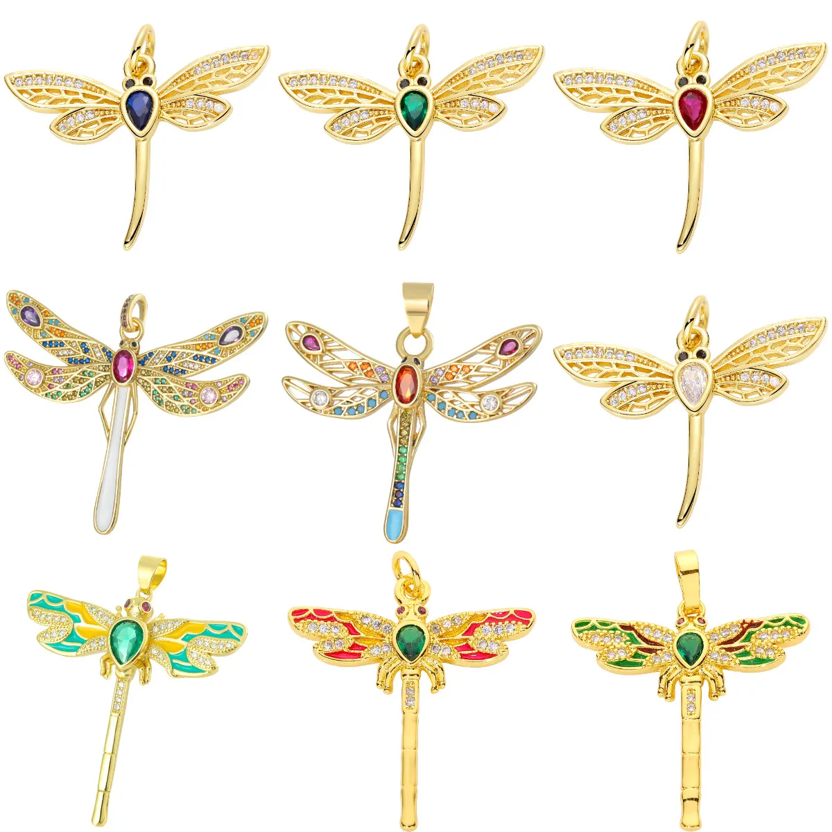 Dragonfly Pendant Charms For DIY Jewelry Making Copper With Colorful Cubic Zirconia And Enamel Animal Shape Accessories