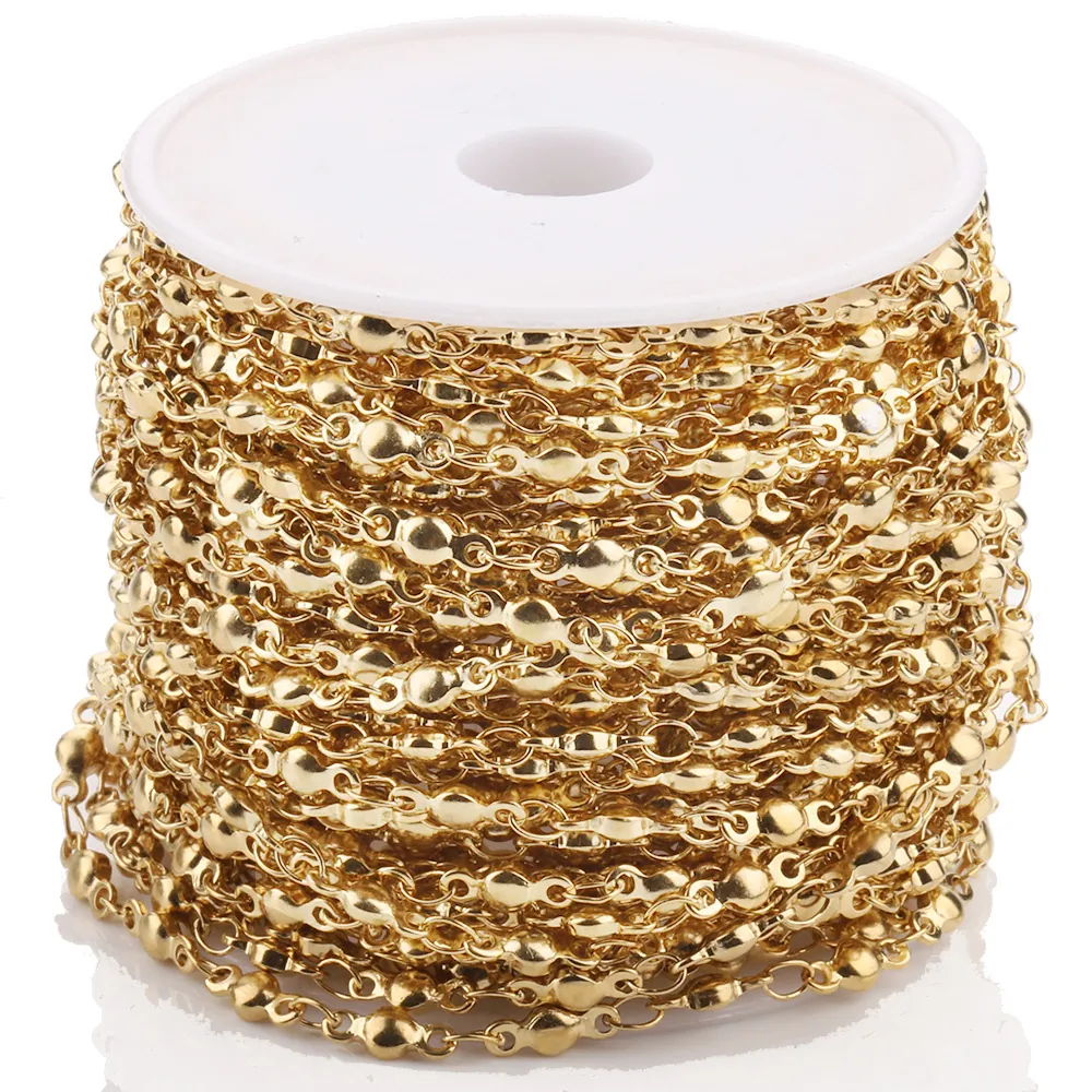 DIY Jewelry Making Chain Stainless Steel 18K Gold Plated Ball Bead Chain For Necklace Bracelet Making Craft