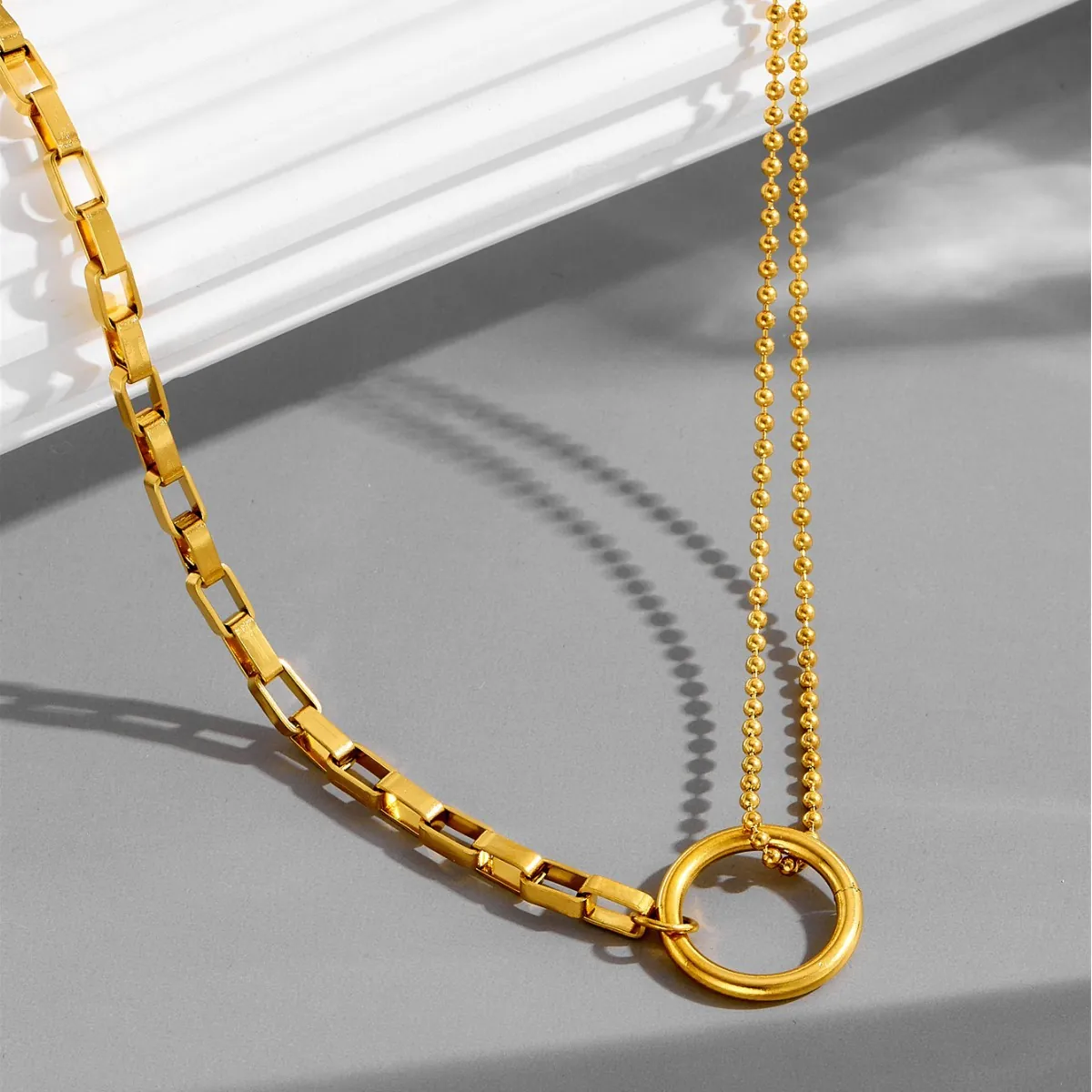 Collana Bracciale Orecchini In Acciaio Inossidabile Splicing Catena Graffetta Sfere Pendente Anello Cerchio Donna