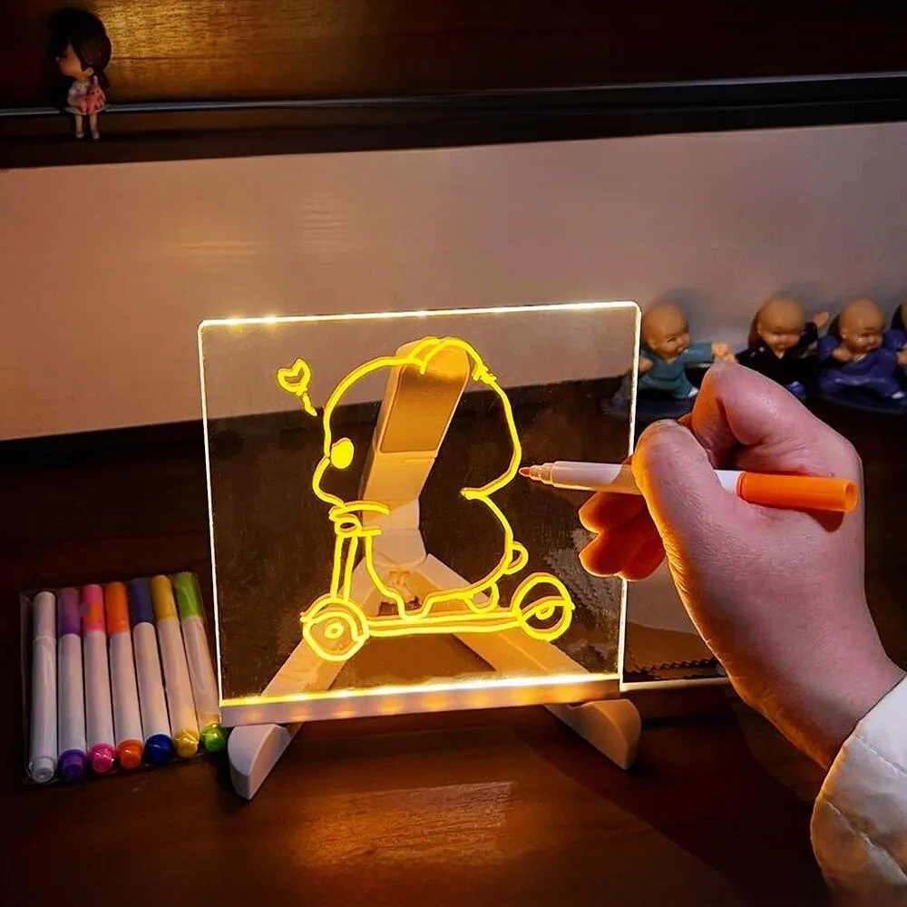 LED Glowing Acrylic Drawing Board Transparent Erasable DIY Message Board Night Light For Kids Children Desk Decor
