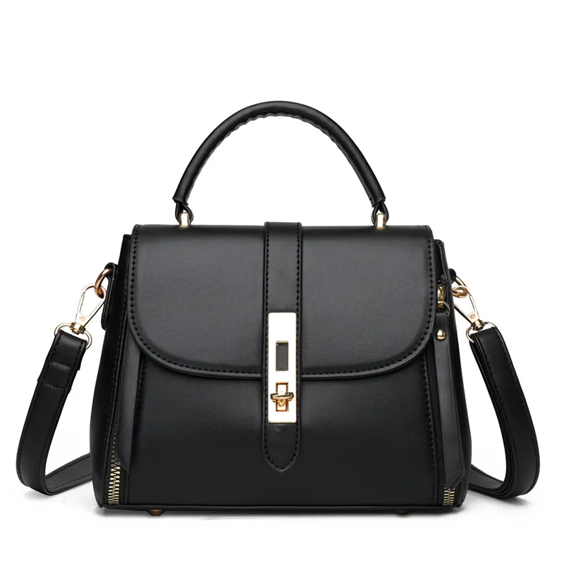 Small Square Handbag Women PU Leather Gold Turn Lock Shoulder Crossbody Bag With Top Handle And Detachable Strap