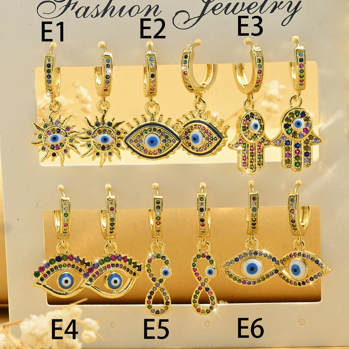 Copper Rhinestone Evil Eye Hamsa Hand Drop Earrings For Women Fashion Jewelry Gold Plated Bohemian Colorful Crystals Studs