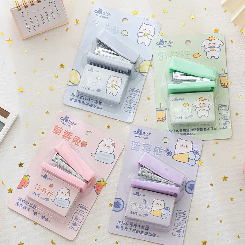 Mini Cucitrice E Punti Portatile Cartone Animato Animale Studente Ufficio Strumento Rilegatura Plastica Metallo