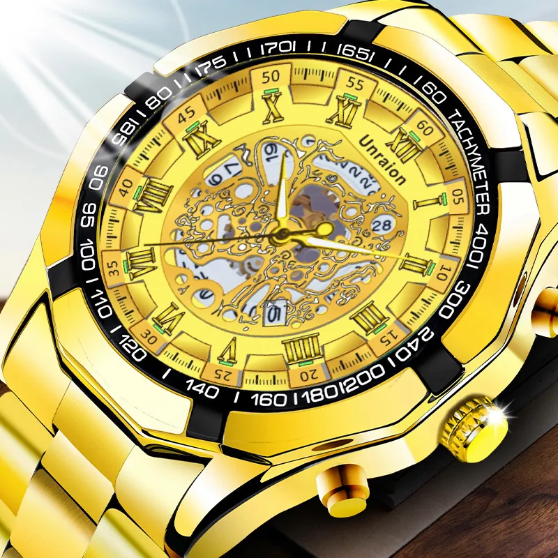 Men Automatic Mechanical Watch Skeleton Dial Stainless Steel Luminous Waterproof Luxury Business Wristwatch For Men