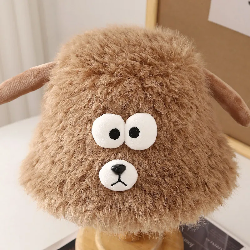 Cartoon Sheep Plush Bucket Hat Faux Rabbit Fur Thick Warm Winter Sweet Soft Ear Protection Fishermen Cap For Women