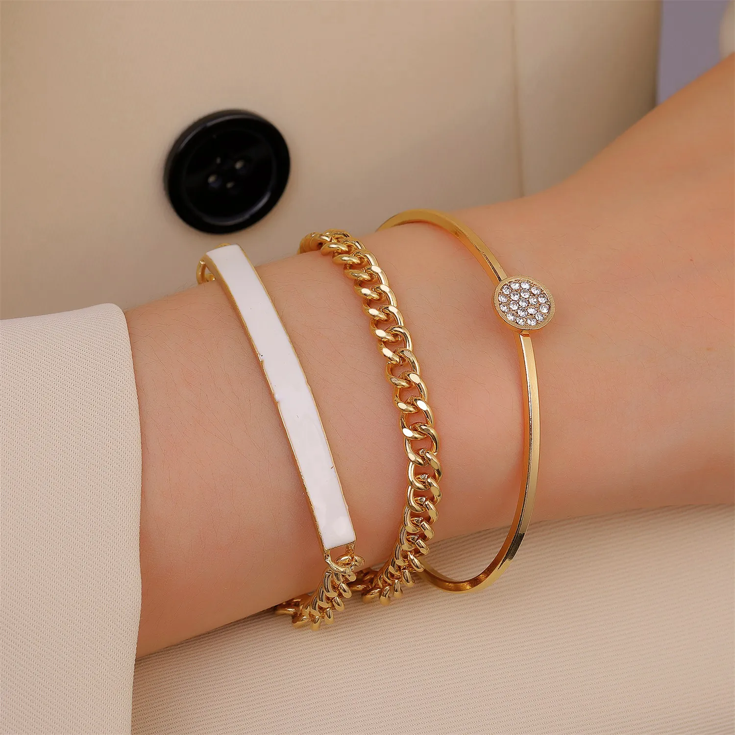Punk Geometric Alloy Rhinestone Bracelet Set For Women Vintage Adjustable Chain Bangle Jewelry Gold Silver Rose Gold Plated