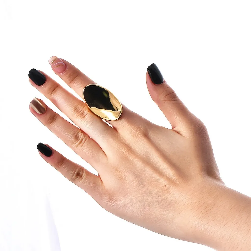Geometric Curved Surface Ring Stainless Steel 18K Gold Plated Exaggerated Niche Fashion Statement Jewelry For Women