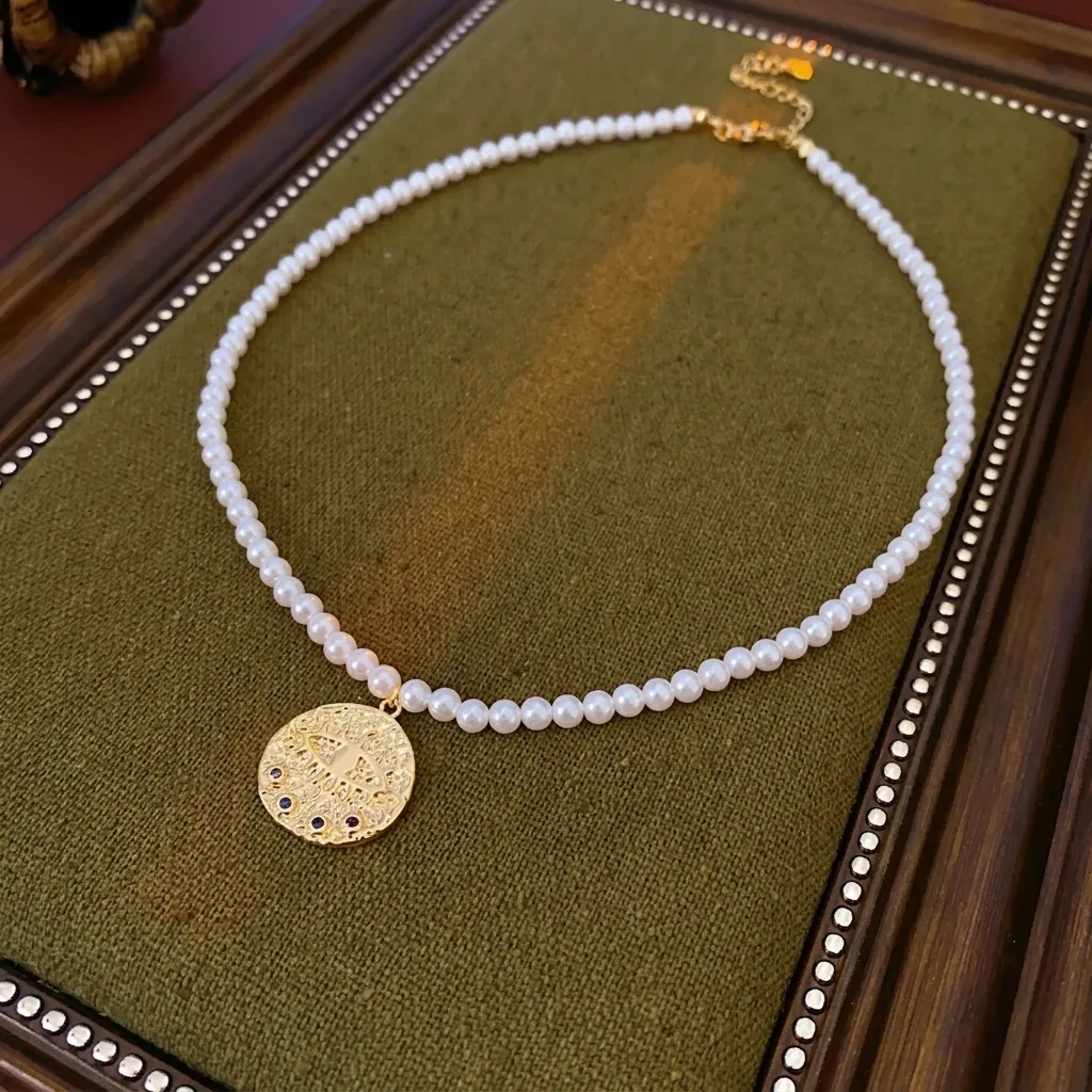 Collier Pendentif Mauvais Œil Avec Künstliche Perle D'imitation Et Zircon Coloré Cuivre Plaqué Or Style Rétro Français Pour Femme