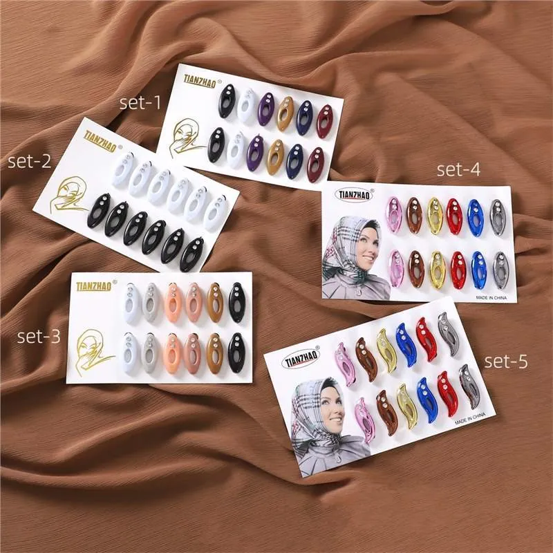 Rhinestone Hijab Clips Magnetic Oval Plastic Alloy Safety Pins Scarf Shawl Decorative Brooches Women Elegant Jewelry