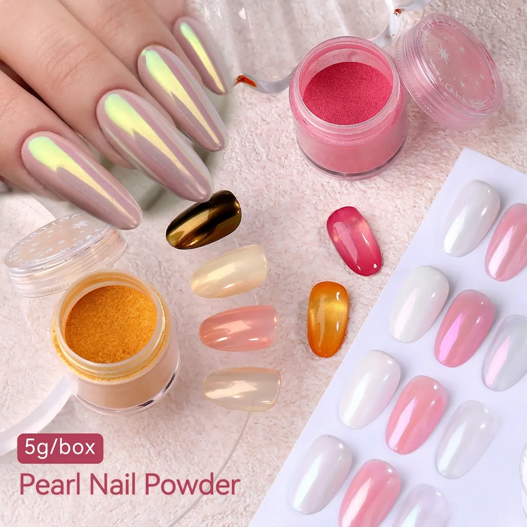 Artificial Pearl Nail Powder Chrome Mirror Iridescent Shimmer Manicure DIY Decoration Colorful
